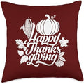 Thanksgiving Colorful Giving Thanks Turkey Tees Happy Thanksgiving Pumpkin Fall Leaves Cranberry Design Throw Pillow, 18x18, Multicolor by Unknown