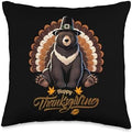 Funny Black Bear with Turkey Feathers Thanksgiving Throw Pillow by Unknown