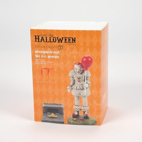 Department 56 Snow Village Accessories Halloween IT Chapter Two Pennywise and the S.S. Georgie Figurine Set, 3.75 Inch, Multicolor