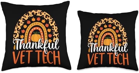 Thankful Vet Tech Rainbow Fall Veterinarian Thanksgiving Throw Pillow - Image 3