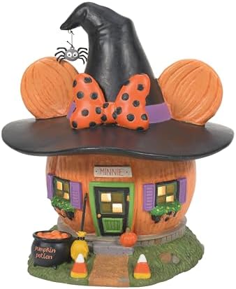 Department 56 Disney Village Halloween Minnie Mouse Pumpkintown House Lit Building, 7.76 Inch, Multicolor