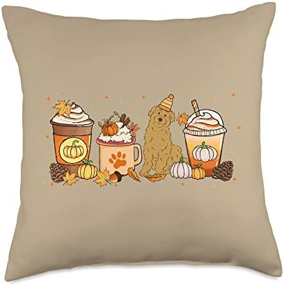 Goldendoodle Coffee Pumpkin Spice Doodle Fall Thanksgiving Throw Pillow by Unknown