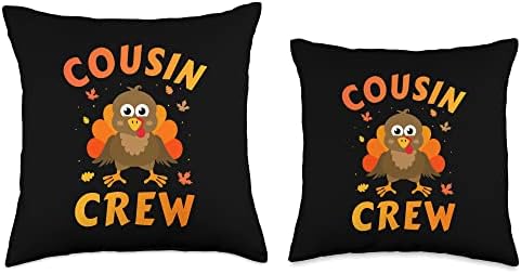Thanksgiving cousin crew with cute turkey for family reunion Throw Pillow - Image 3