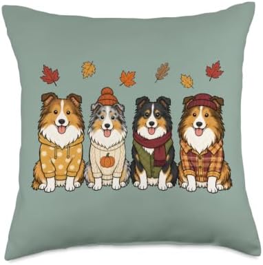 Sheltie Fall Autumn Season Pumpkin Shetland Sheepdog Dog Throw Pillow by Unknown