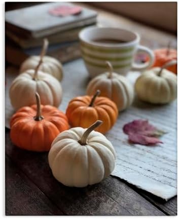 Stupell Industries Cozy Pumpkins Scattered Leaves Coffee Mug Photography, Design by Claire Brocato, 36 x 48, Gallery Wrapped Canvas by StupellIndustries