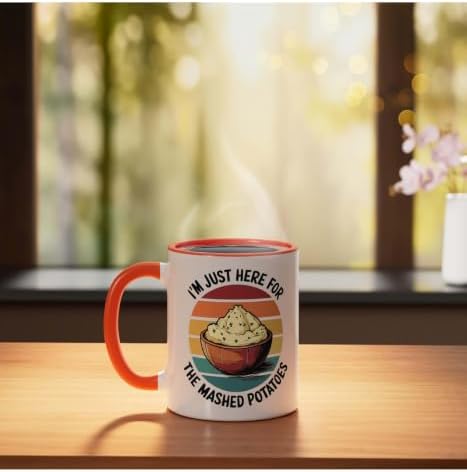 I'm Just Here For The Mashed Potatoes Ceramic Mug, Orange/White, 11oz - Image 3