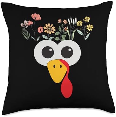 Thanksgiving Turkey Face Matching Family Costume Floral Kids Throw Pillow by Unknown