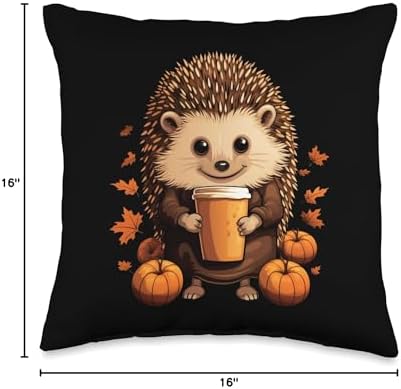 Hedgehog Porcupine Pumpkin Spice Latte Autumn Halloween Throw Pillow - Image 4