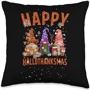 Halloween Thanksgiving Xmas Gnome Costume Happy Hallothanksmas Halloween Thanksgiving Xmas Gnome Throw Pillow, 16x16, Multicolor by Unknown
