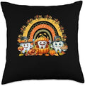 Thanksgiving Three Cute Teeth Dentist Fall Leaves Pumpkins Throw Pillow by Unknown