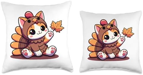 Cute Kawaii Kitten Co. Cute Kawaii Kitten in a Thanksgiving Turkey Costume Throw Pillow, 18x18, Multicolor - Image 3
