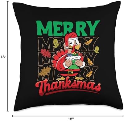 Merry Thanksmas Thanksgiving Christmas Turkey Santa Throw Pillow - Image 4