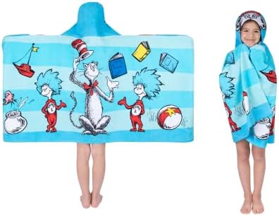 Dr. Seuss Cat In The Hat Bath/Pool/Beach Soft Cotton Terry Hooded Towel Wrap, 24 in x 50 in, By Franco Kids
