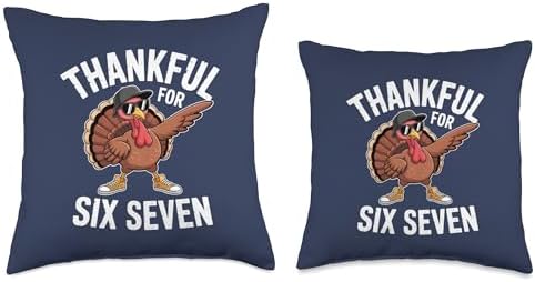 Funny Six Seven Thanksgiving Thankful for 67 Running Turkey Throw Pillow - Image 3