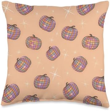 Retro 70s Disco Ball Pumpkin Autumn Fall Season Thanksgiving Throw Pillow by Unknown