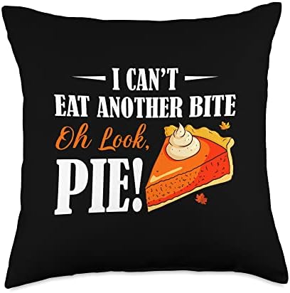 Funny Thanksgiving Day Pie Humor Can't Eat Another Bite Pie Throw Pillow by Unknown