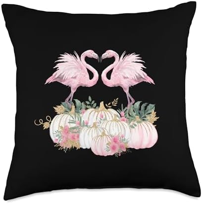 Fall Flamingo Autumn Pumpkin Watercolor Thanksgiving Throw Pillow by Unknown