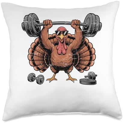 Thanksgiving Workout Turkey Barbell Lift Gym Men Women Throw Pillow by Unknown