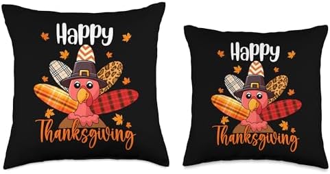 Happy Thanksgiving Leopard Turkey Matching Farmer Family Throw Pillow - Image 3