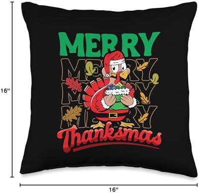 Merry Thanksmas Thanksgiving Christmas Turkey Santa Throw Pillow - Image 4