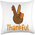 thanksgiving Peace Hand Sign Thankful Turkey Throw Pillow, 18x18, Multicolor by Unknown