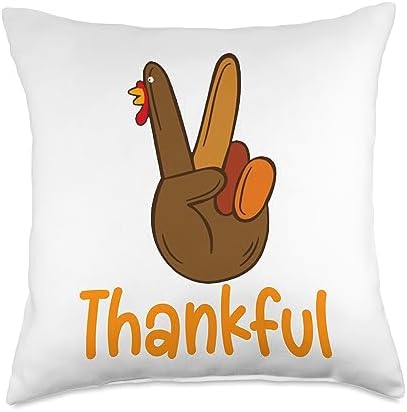 thanksgiving Peace Hand Sign Thankful Turkey Throw Pillow, 18x18, Multicolor by Unknown