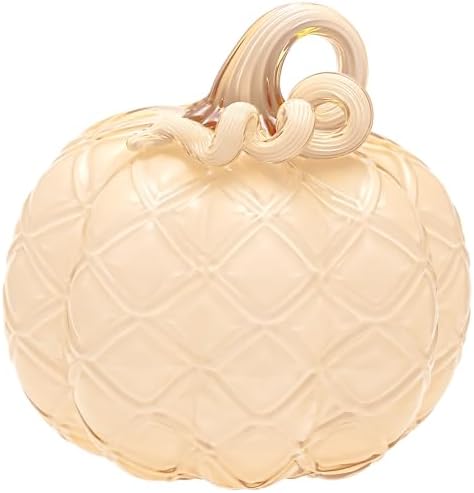 Boston International Handblown Art Glass Pumpkin Thanksgiving Halloween Decorations for Home, Medium, Butter Diamond by BostonInternational