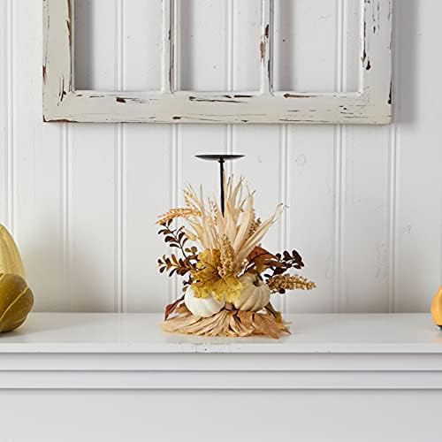 Nearly Natural 12" Fall Harvest Pumpkin & Berries Candelabrum Centerpiece - Image 4