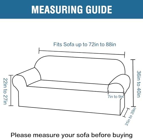 H.VERSAILTEX Stretch Couch Covers for Sofa 1 Piece Slipcovers for Couches and Sofas 3 Seater Couch Cover Feature Thick Checked Jacquard Fabric with Elastic Bottom(Sofa 72"-88" Wide, Porcelain White)