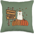 Great Pyrenees Pumpkin Patch Dog Thanksgiving Halloween Throw Pillow by Unknown