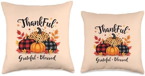 Thanksgiving Fall Leaves Pumpkin Thankful Grateful Blessed Throw Pillow - Image 3