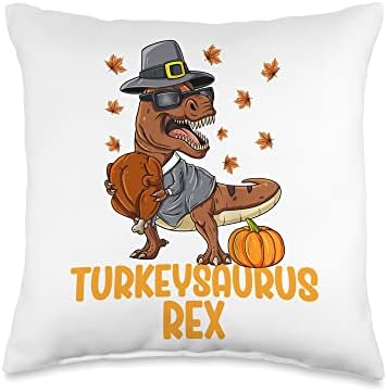 Dinosaur Thanksgiving Boys Turkey Saurus T rex Kids Boys Throw Pillow by Unknown
