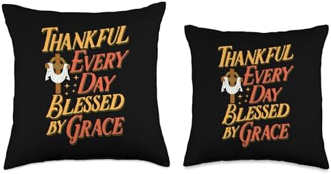 Thankful Every Day Bless By Grace Christian Thanksgiving Throw Pillow - Image 3