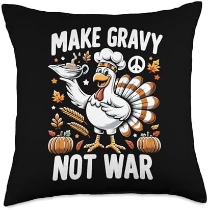Gravy Master Make Gravy Not War Funny Thanksgiving Throw Pillow, 18x18, Multicolor by Unknown