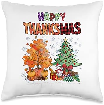 Funny Happy Thanksmas Cute Thanksgiving and Christmas Trees Throw Pillow by Unknown