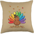 Cartoons Rainbow Turkey Cute Thanksgiving Turkey Cartoon Throw Pillow by Unknown