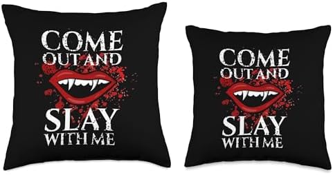 Come Out And Slay With Me Vampire Fangs Halloween Throw Pillow
