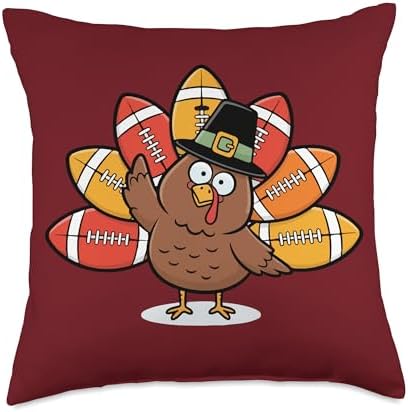 Funny Thanksgiving Football Player Autumn Fall Baby Turkey Throw Pillow by Unknown