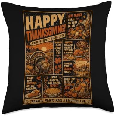 Happy Thanksgiving Grateful Hearts Blessed Lives Throw Pillow by Unknown
