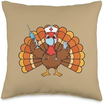 Doctor Thanksgiving Vaccinated Turkey Vaccine Season MD Hum Throw Pillow by Unknown