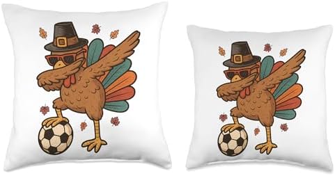 Funny Turkey Soccer Dabbing Thanksgiving Boys Women Men Kids Throw Pillow - Image 3