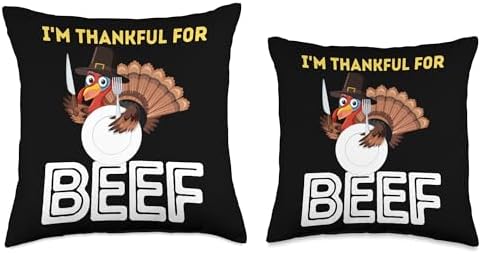 Turkey Lover Thanksgiving Dinner Funny I'm Thankful for Beef Throw Pillow - Image 3