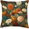 Vintage Autumn Flower Fall Pumpkin Thanksgiving Fall Themed Throw Pillow by Unknown