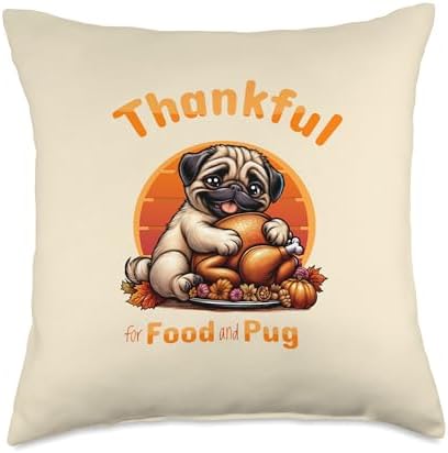 Thanksgiving Pug, funny turkey day, cute fall pug Throw Pillow by Unknown