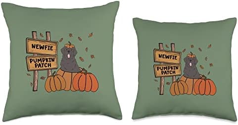 Black Newfie Pumpkin Patch Dog Lovers Thanksgiving Halloween Throw Pillow - Image 3