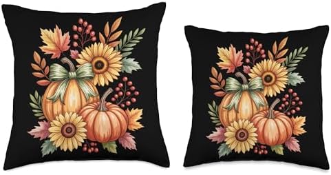 Pumpkins & Sunflowers Thanksgiving Throw Pillow - Image 3