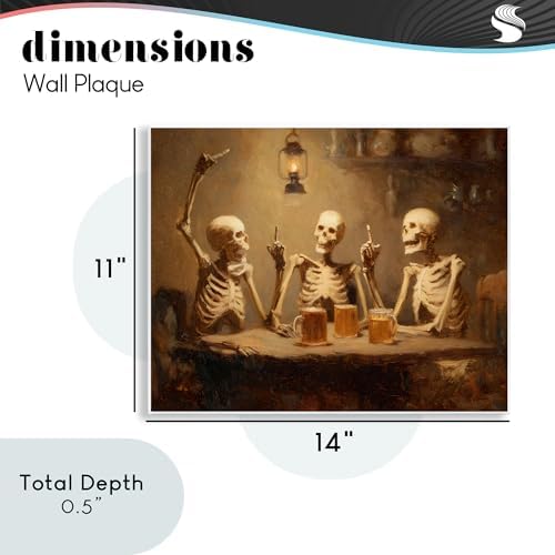Skeletons Drinking at Tavern, 11 x 14 Inch Mounted Print on Wall Plaque