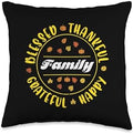 Thanksgiving Family Blessed Grateful Fall Women Men Kids Throw Pillow by Unknown