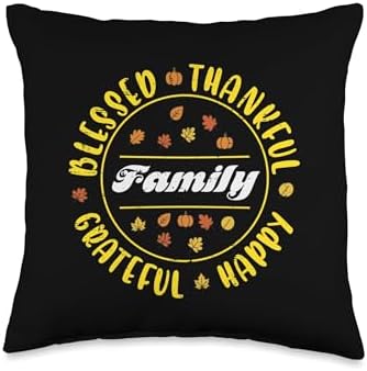 Thanksgiving Family Blessed Grateful Fall Women Men Kids Throw Pillow by Unknown