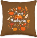 Happy Thanksgiving Turkeys Pumpkins Corn Stalks Cranberry Throw Pillow by Unknown